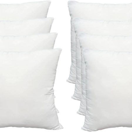 Luxury Throw Pillow Inserts, Pack of 8, 18 x 18 inches Hypoallergenic Ultra Soft White Polyester Microfiber Durable Couch Cushion Fillers