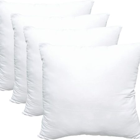 Luxury Pillow Inserts, Pack of 4, 16 x 16 inches Hypoallergenic Ultra Soft White Polyester Microfiber Durable Couch Cushion Fillers