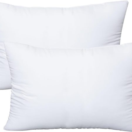 Throw Pillows Insert Set of 2, with 100% Cotton Cover, Bed and Couch - Indoor Hotel Decorative Pillows, 12x20 in White Pillows Inserts