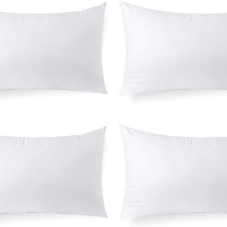 Hypoallergenic Lumbar Pillow Inserts 4 Pack, 12 × 20 Inches – Plush Polyester Throw Pillow Fillers for Sofas, Beds, and Office Use