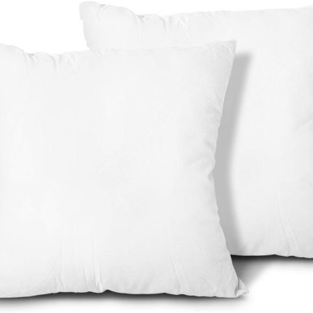 Throw Pillow Inserts, Set of 2 Lightweight Down Alternative Polyester Pillow, Couch Cushion, Sham Stuffer, Machine Washable. (White, 12x12)