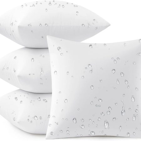 Outdoor Pillow Inserts 18x18 Pack of 4 Waterproof Throw Pillow Inserts Decorative 100% Virgin Fibers Filling for Patio Sofa Couch