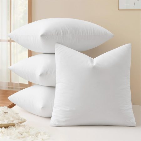 Pack of 4 18x18 Pillow Inserts, Premium Feather and Down Decorative Throw Pillows, Fluffy and Choppable, Cotton Fabric for Sofa Bed Couch