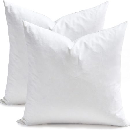 Feather Down Throw Pillow Inserts 18 x 18, Set of 2, 100% Organic Cotton Shell, Soft Decorative Square Pillows Insert for Living Room Sofa, Couch, or Bed (White)