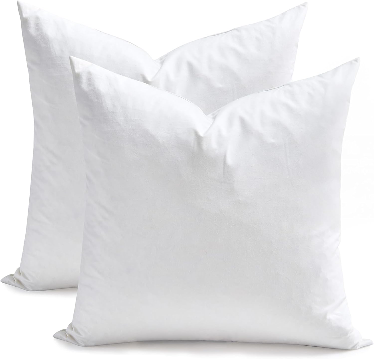 Feather Down Throw Pillow Inserts 18 x 18, Set of 2, 100% Organic Cotton Shell, Soft Decorative Square Pillows Insert for Living Room Sofa, Couch, or Bed (White)