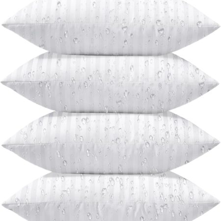 4 Pack Premium Waterproof Pillows Inserts, 12 x 20 Outdoor Striped Decorative Throw Pillow Inserts Soft Fluffy Cushion Inserts for Patio Garden Farmhouse Sofa Couch