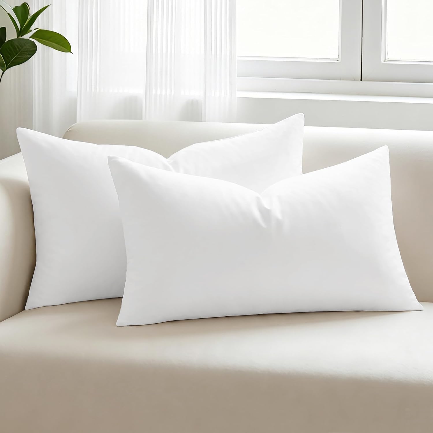 12x20 Pillow Inserts Set of 2 Lumbar Rectangle Throw Pillows Decorative Euro Pillow Inserts Premium Fluffy Square Sham Forms Stuffer for Sofa, Couch Cushion Bed