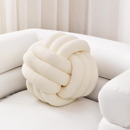 Soft Knot Ball Pillows, Throw Cushion Home Decoration Plush ,Throw Knotted Handmade Round Plush Pillow (7.8inches,Ivory）