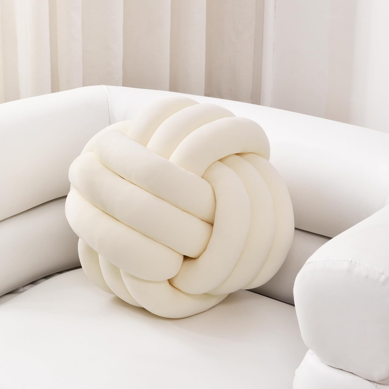 Soft Knot Ball Pillows, Throw Cushion Home Decoration Plush ,Throw Knotted Handmade Round Plush Pillow (7.8inches,Ivory)