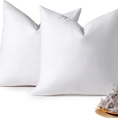 18x18 Feather Down Pillow Inserts Set of 2, Decorative Pillows with 100% Coton Cover, Throw Pillow for Bed, Couch and Sofa.