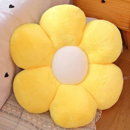 Yellow Plush Flower Throw Pillow, 11.8-Inch Soft Floor Seating Cushion for Reading and Relaxation