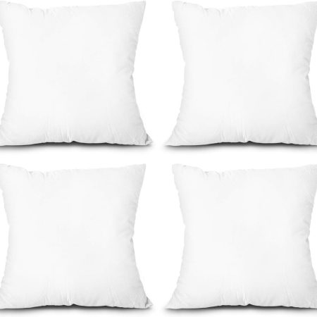 Throw Pillow Inserts, Set of 4 Lightweight Down Alternative Polyester Pillow, Couch Cushion, Sham Stuffer, Machine Washable. (White, 18x18)