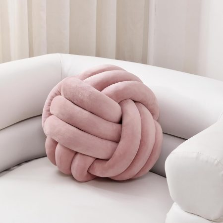 Soft Knot Ball Pillows,Round Throw Pillow Cushion Home Decoration Plush Pillow,Throw Knotted Pillow Handmade Round Plush Pillow（7.8inches,Blush）