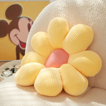Yellow Daisy-Shaped Throw Pillow, 14.9-Inch Soft Floor Seating Cushion for Bedroom and Sofa