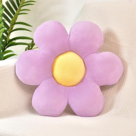 Lavender Flower-Shaped Throw Pillow, 15.35-Inch Cute Daisy Floor Cushion for Sofa and Home Decor