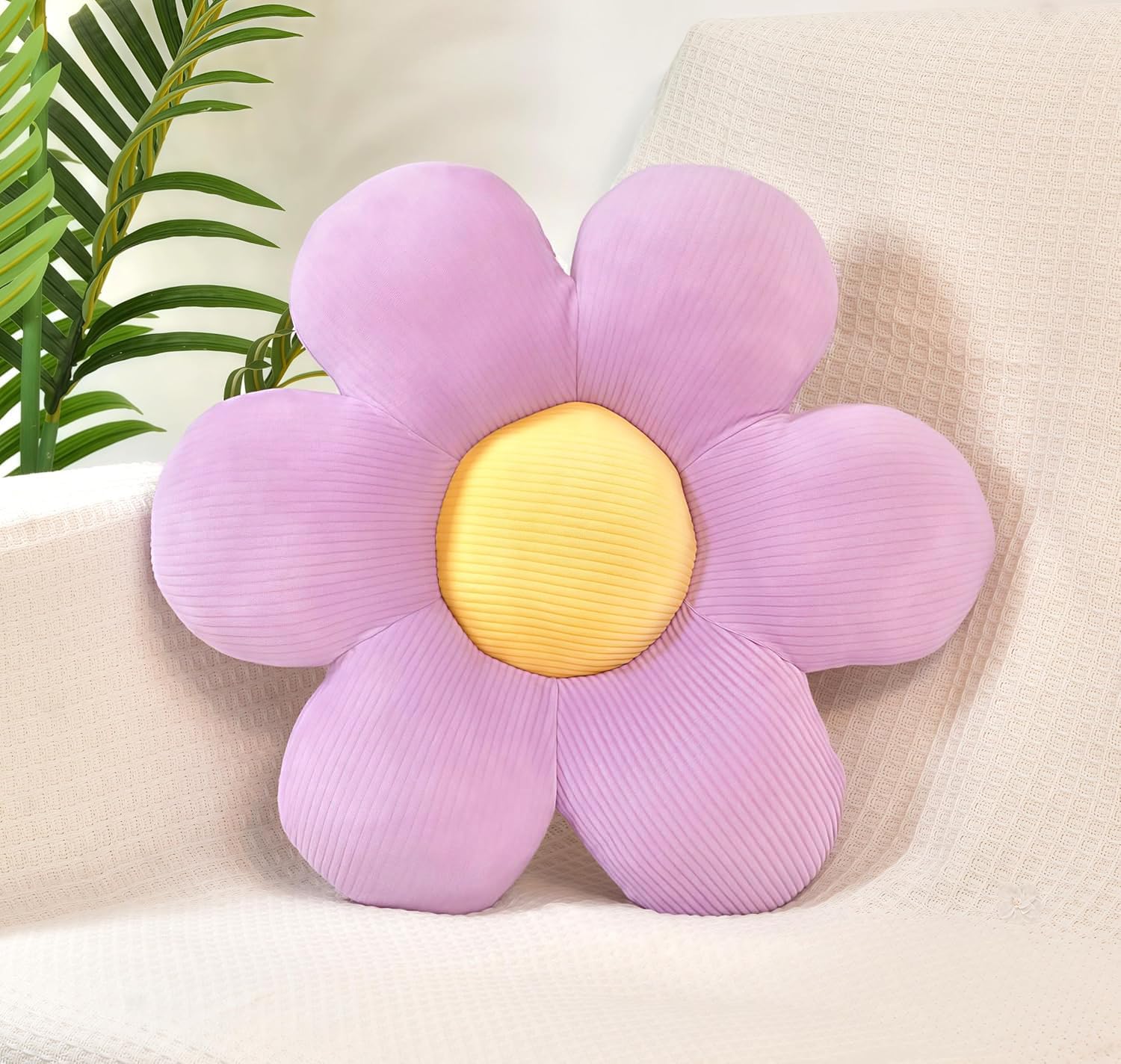 Lavender Flower-Shaped Throw Pillow, 15.35-Inch Cute Daisy Floor Cushion for Sofa and Home Decor