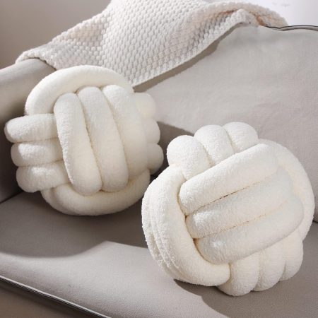 2 Pcs Knot Pillows Home Decorative Round Ball Throw Plush Pillows Boucle Knotted Circle Soft Pillows Cushion for Room Sofa Home Bed Floor (Beige, 11 Inch)