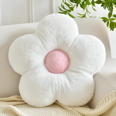 Soft White Flower-Shaped Decorative Pillow, 15-Inch Floor Throw Cushion for Bedroom and Living Room