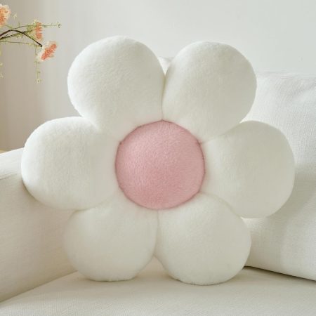 White Daisy Decorative Throw Pillow, 14.9-Inch Cute Fun Accent Flower-Shaped Cushion for Bedroom