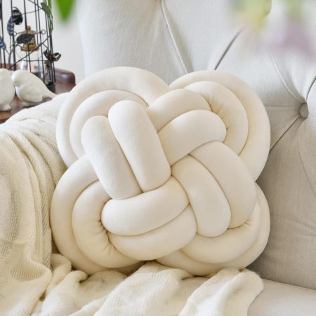 Knot Pillow Ball, Decorative Throw Pillows with Velvet Fabric for Couch Bed, 12" Decor Knotted Square Floor Pillow Cushions for Living Room (12 Inches, Beige)