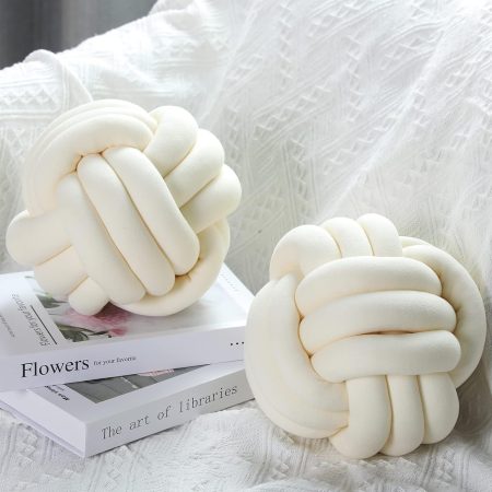 2 Pieces Knot Ball Pillows Round Plush Aesthetic Cushion Pillows Soft Stress Relieving Cute Decorative Knotted Pillows for Kids Bed Sofa Bedroom Decor (Cream White, 7.87 Inches)