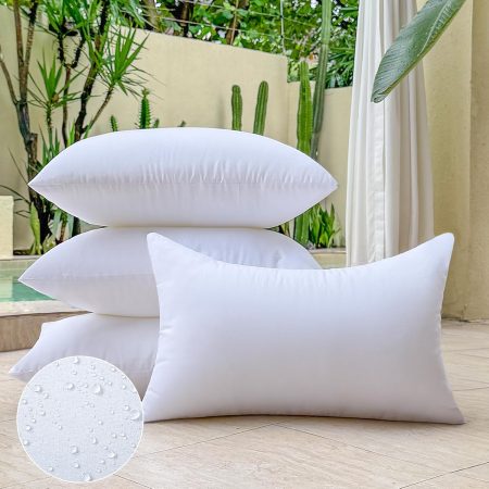 12 x 20 Outdoor Pillow Insert Set of 4 Lumbar Throw Pillow Inserts Waterproof for Couch Porch Outside Patio Furniture Decorative Pillows White Rectangle Sofa Cushion Stuffer