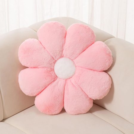 Pink Daisy Plush Throw Cushion, 17.7-Inch Soft Flower-Shaped Pillow for Bedrooms and Sofas