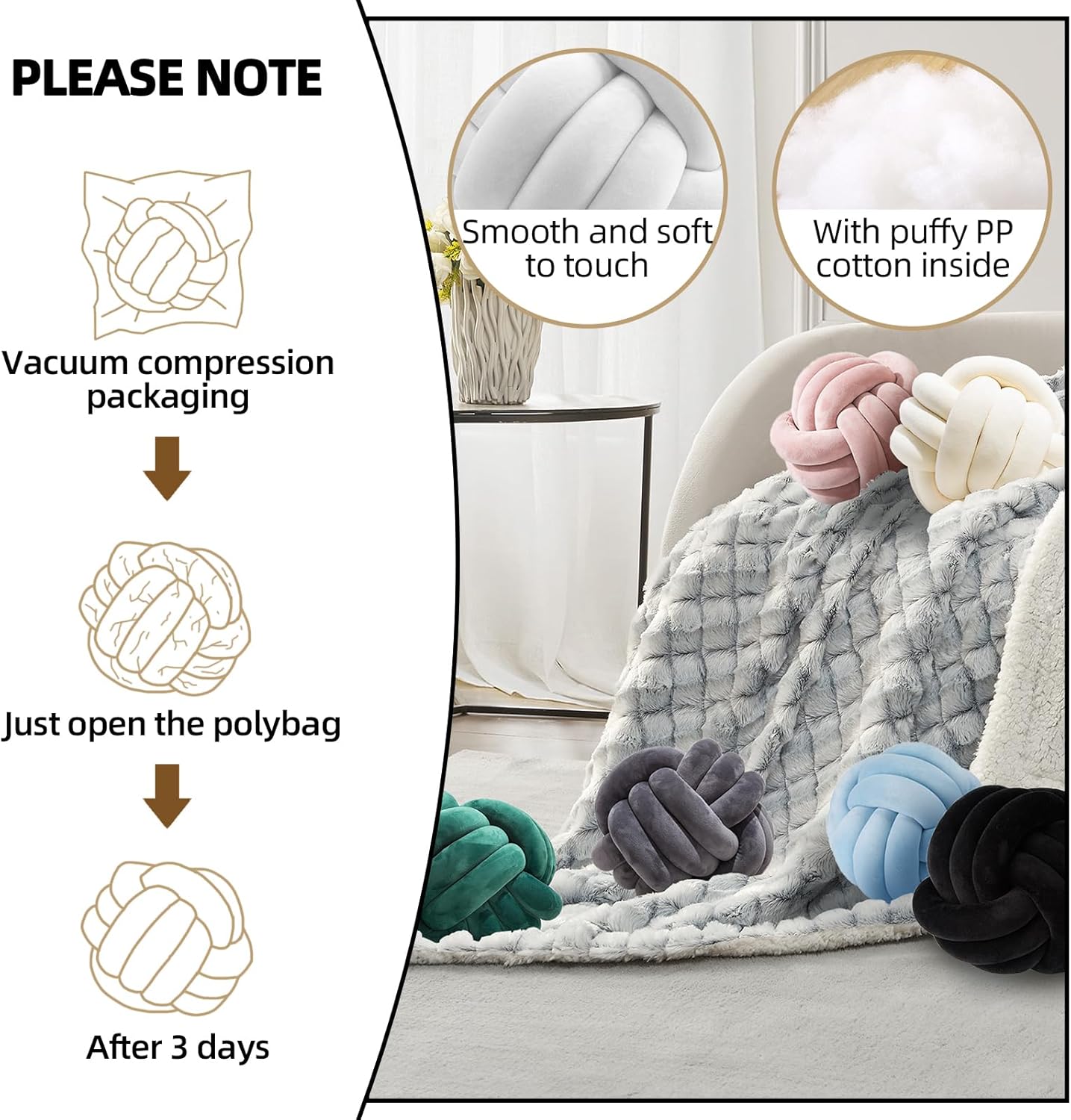 2 Pcs Knot Pillow Ball, Ivory Knotted Pillow Plush Ball Pillows, 8.7" Decorative Throw Pillows for Sofa Couch Aesthetic Home Decor - Image 2