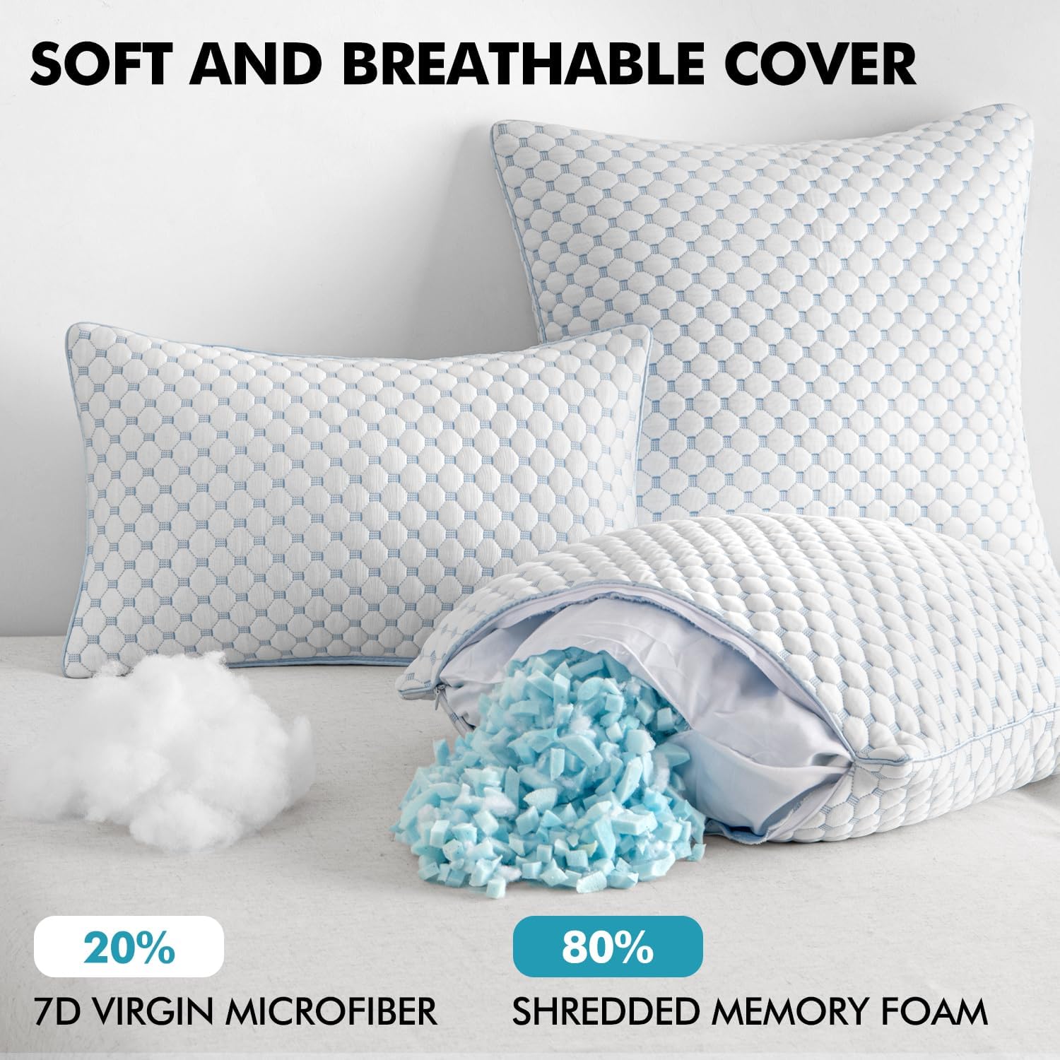 18x18 Pillow Inserts, Memory Foam Cooling Set of 2 Decorative Throw Pillows,Adjustable Premium Stuffer for Sofa Couch Bed and Living Room - Image 2