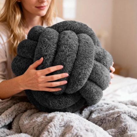 Knot Pillow Ball Plush - Decorative Throw Pillows for Bed Relieve Stress, Round Knot Cushion for Sofa Decor Pet Toy, Grey 12 inch