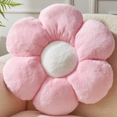 Pink Daisy Throw Pillow, 15.7-Inch Plush PP Cotton Filled Flower-Shaped Seating Cushion for Couch and Bed
