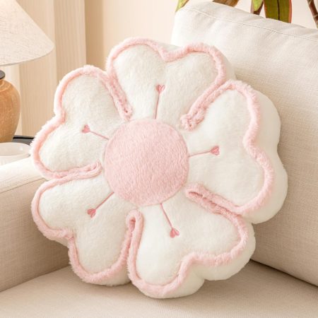 Ivory White Flower-Shaped Decorative Throw Pillow, 13.7-Inch Plush Floor Seating Cushion for Couch