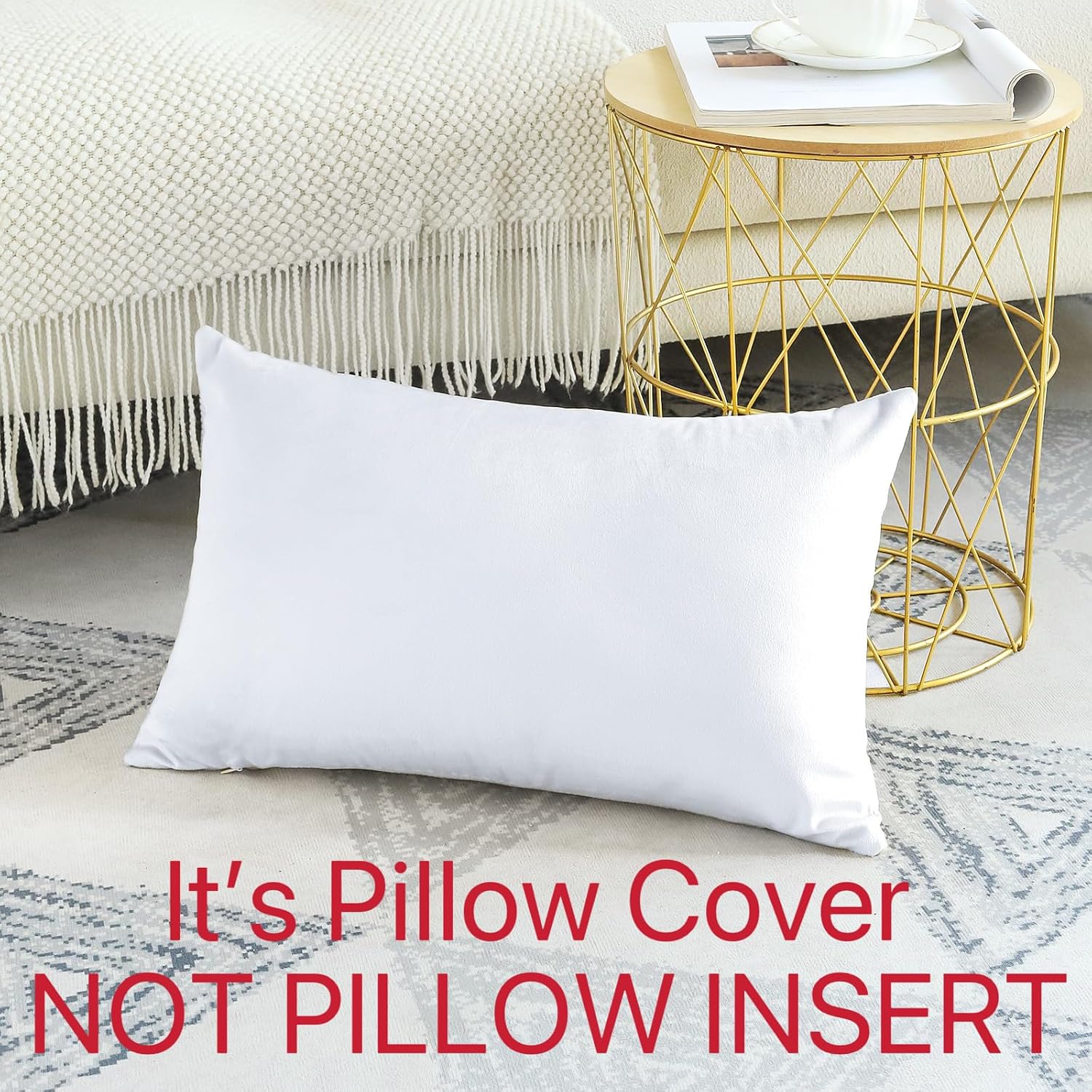 Set of 1 Luxury Velvet Pillow Covers ONLY Cover Decorative Rectangle Pillowcases Soft Solid Cushion Cases for Couch Sofa Bedroom Car Decor 12x20 Inch White (ONLY Cover) - Image 2