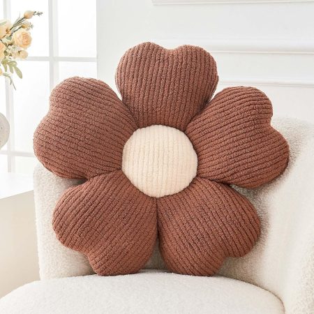 Brown Daisy Throw Pillow, 14.9-Inch Cute Flower-Shaped Decorative Cushion for Bed and Couch