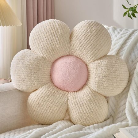 Ivory White Daisy Decorative Throw Pillow, 14.9-Inch Flower-Shaped Home Decor Cushion for Bed and Couch