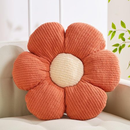 Orange Daisy Throw Pillow, 15.7-Inch Decorative Flower-Shaped Cushion for Bedroom and Couch