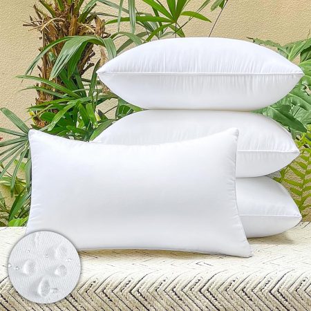 4 Pack 12x20 inch Lumbar Pillow Inserts - Waterproof Outdoor Cushion Stuffers for Patio Furniture, Sofa, Couch, Balcony & Garden - Rectangular Replacement Pillow Inserts (White)