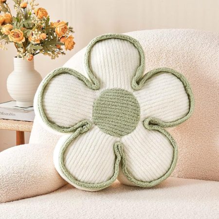 White Plush Flower-Shaped Floor Cushion, 13.7-Inch Soft Decorative Throw Pillow for Couch and Bed