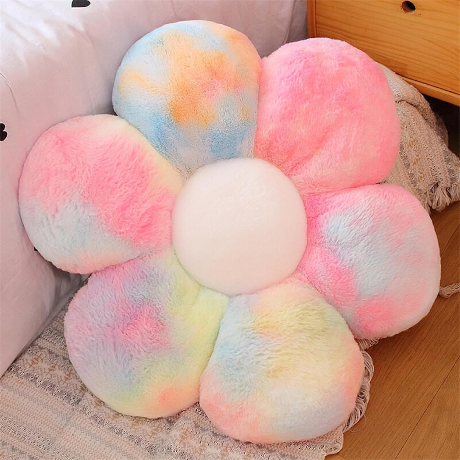 20-Inch Colorful Daisy Flower-Shaped Throw Pillow, Soft Seating Cushion for Adults and Kids