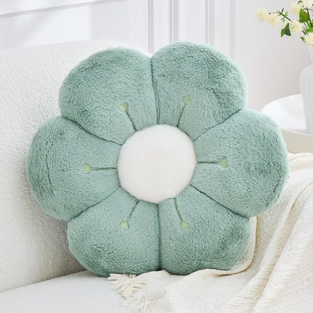 Sage Green Flower-Shaped Decorative Pillow, 14.9-Inch Aesthetic Daisy Cushion for Bed