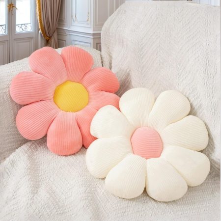 Set of 2 White and Orange-Pink Daisy Throw Pillows, 15.35-Inch Cute Floor Cushions for Bedroom and Dorm