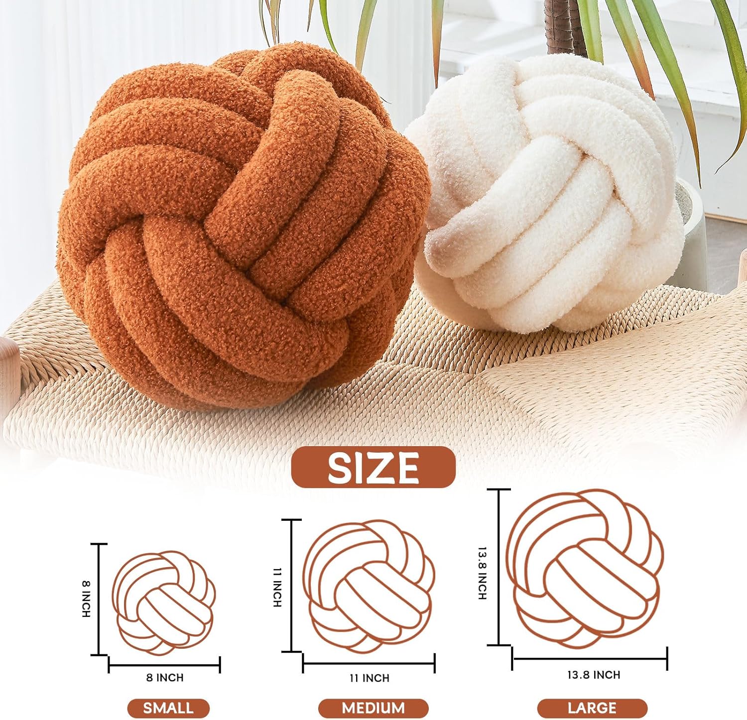 Decorative Throw Knot Pillow Ball for Home Chair Sofa Couch Bed Aesthetic Round Decor Pillows Lambswool Knotted Pillow Cushion (Beige, 8inches) - Image 2